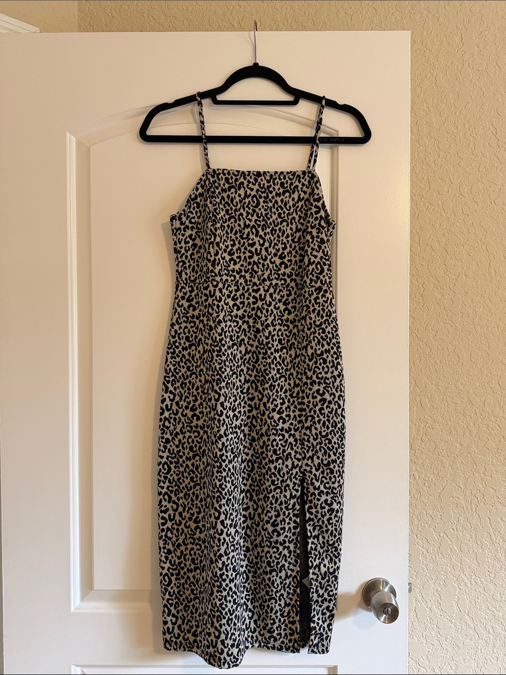 Zara Black and Cream Leopard-Print Slip Midi Dress